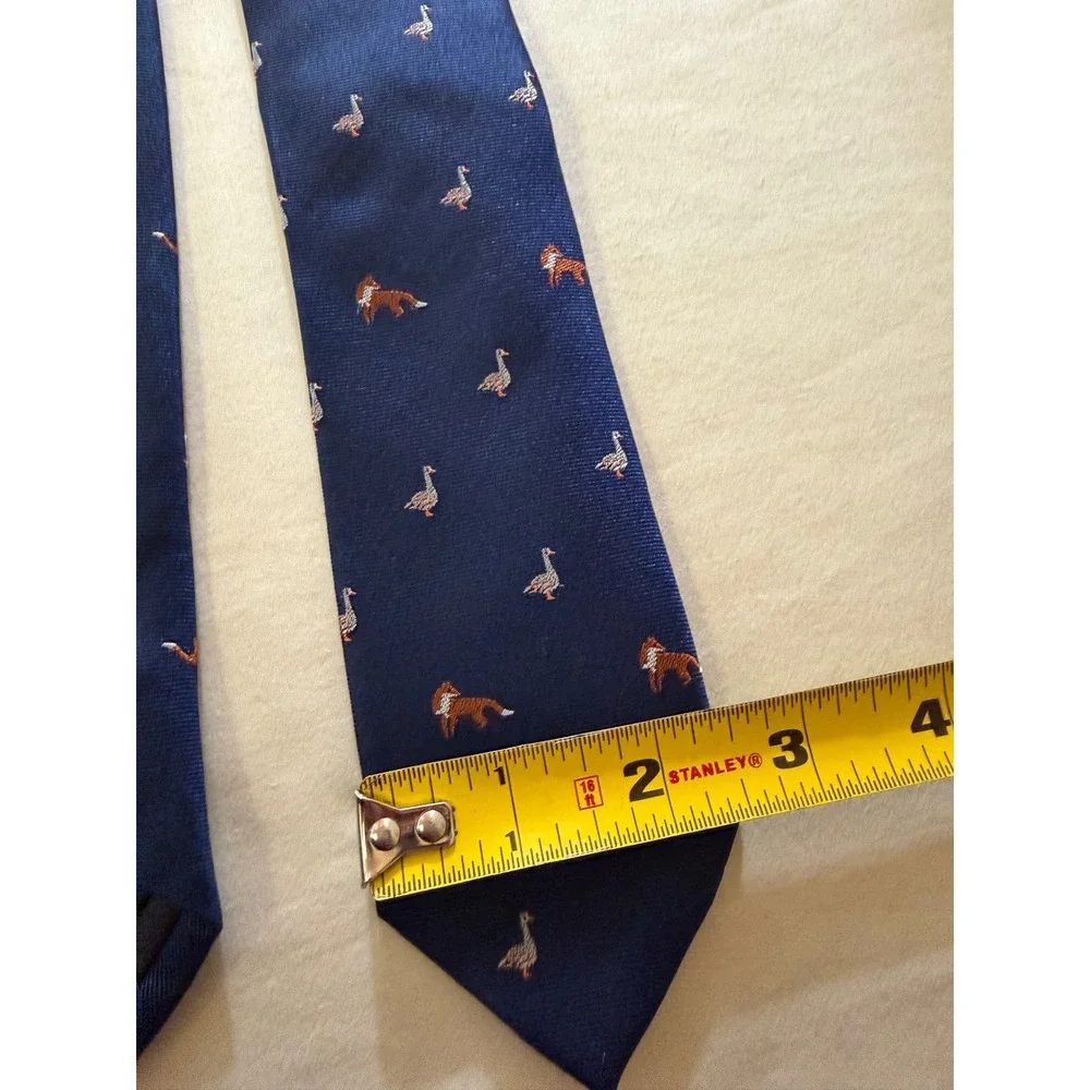 J.Crew Fox and Goose Silk Tie Men OS Navy Blue Animal Print